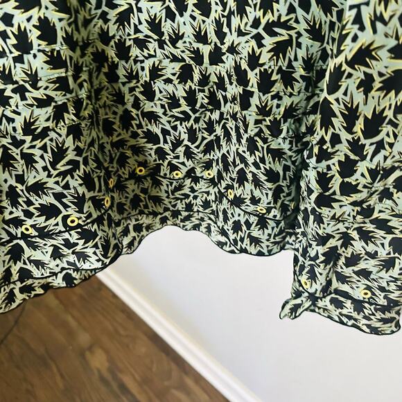 DEREK LAM 10 Crosby Green Black Leaf Printed V Neck Grommet Mini Dress Size 12 - Picture 7 of 14